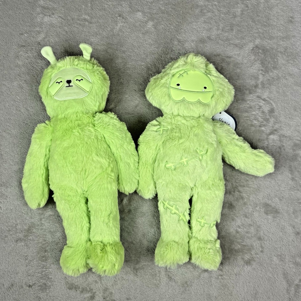 Slumberkins Lot Of 2 Glow In Dark Frank Kin Green Alien Sloth Plush HTF Rare